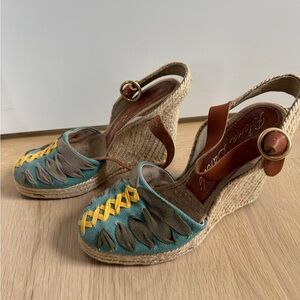 Chic Green and Yellow Espadrille Sandals by Paloma Barcelo for Anthropologie